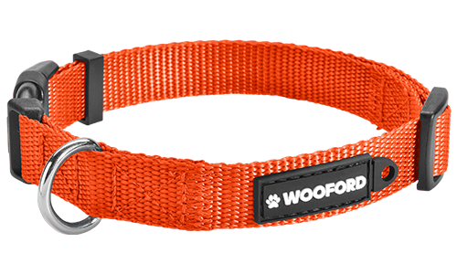 Essentielt Robust Hundehalsbånd i Nylon Orange justerbart hundehalsbånd, robust sølv D-ring til at fastgøre hundetegn, komfortabelt og holdbart let nylon.