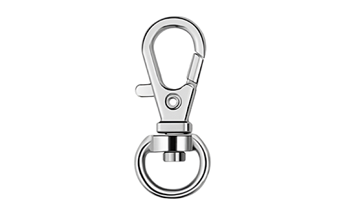 Karabinhage Sølv snap-hook til hundetegn med fjederlås og cirkulær ring, 3 cm x 1 cm, til sikker fastgørelse af hundens id-tegn.