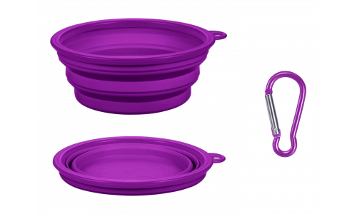 Sammenklappelig Hundeskål Violet sammenfoldelig hundeskål, 350 ml kapacitet, kompakt og rejsevenlig. Foldbar for nem transport og rengøring.