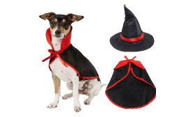 Vampyr-Hundekostume til Halloween Hund vampyrkostume i sort og rød, lavet af satin stof, letvægts, holdbart og justerbart.