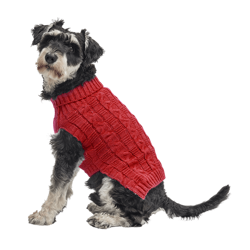 Varm Sweater i Bomuld til Hunde Rød varm bomuldstrøje til hunde med kabelstrikket mønster, ekstra beskyttelse, holder hunde varme i koldt vejr.