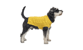 Gul varm bomuldstrøje til hunde med kabelstrikket mønster, ekstra beskyttelse, hånd- og maskinvaskbar.
