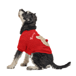 Rød knapjuljakke til hunde med fluffy bjørnedesign på ryggen, vaskbar, til vinter og efterår.