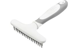 Underuldskam til hunde med 32 metalnåle og hvidt ergonomisk håndtag til pelspleje og fjernelse af overskydende pels.