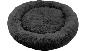 Luksus blød hundeseng Luksuriøs rund hundeseng i mørkegrå, lavet af blødt materiale i høj kvalitet, for eksklusiv komfort og elegant design.