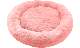 Luksuriøs rund hundeseng i pink, lavet af blødt materiale i høj kvalitet, holdbar og nem at vedligeholde.