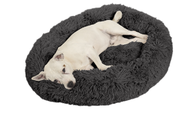 Luksus blød hundeseng Luksuriøs rund hundeseng i mørkegrå, lavet af blødt materiale i høj kvalitet, holdbar og nem at vedligeholde.
