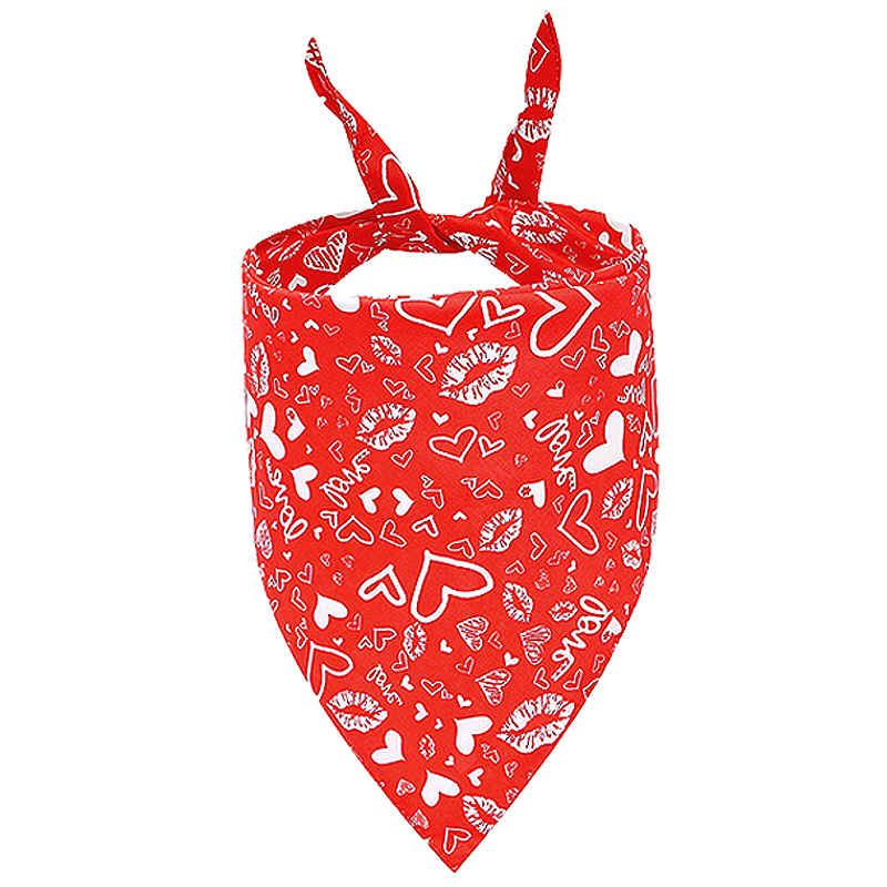 Hunde bandana med LOVE-tryk Rød hundebandana med hvide hjerter og kyssemønstre, perfekt til Valentinsdag, maskin- og håndvaskbar.
