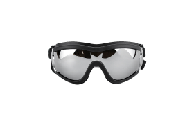 UV-beskyttende hundesolbriller med justerbare stropper, vandtætte, hovedmål 36-56 cm, kæbemål 20-25 cm, til udendørs brug.