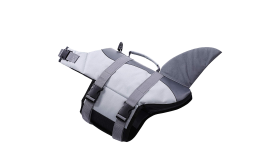 Haj-tema redningsvest til hunde med sikre stropper, justerbart design. Velegnet til forskellige hundetyper.