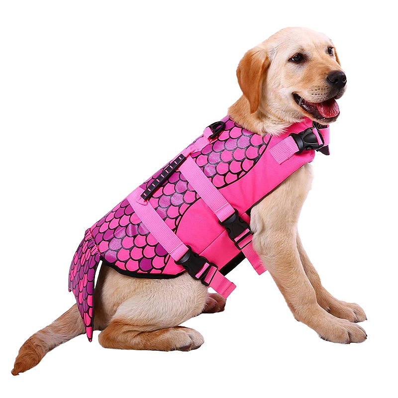 Smart Redningvest til Hund - Havfrue Havfrue-tema redningsvest til hunde i pink med skælmønster, til opdrift. Velegnet til forskellige hundetyper.