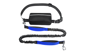 Håndfri Hundesnor med Justerbart Taljebælte og Lomme Blå hands-free hundeline med justerbart taljebælte og opbevaringslomme, forlænges fra 27 til 48 tommer, til sikker løb.