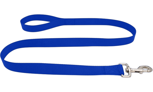 Holdbar blåt nylon hundeline 120 cm, nem at rengøre, holdbart materiale og sikker med en sølvring.