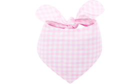 Lyserød og hvid ternet hundebandana med knude, nem at vaske, lavet af 100% bomulds letvægtsstof.