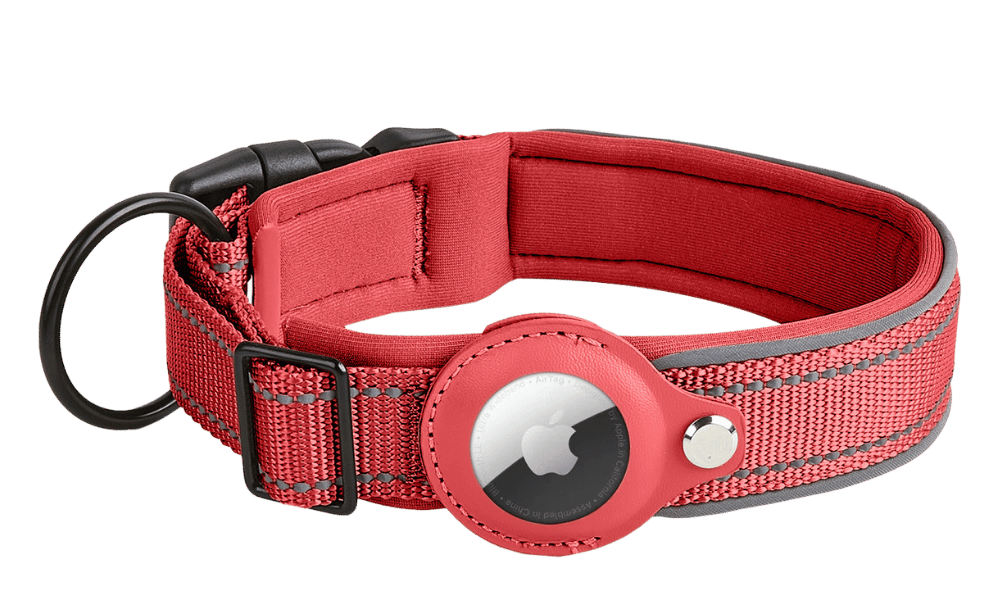 Reflekterende Hundehalsbånd til Airtag Reflekterende rødt hundehalsbånd med Airtag-holder, justerbart, let nylon, til hunde tracking og synlighed.