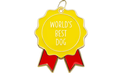 "World’s Best Dog" hundetegn med røde bånd, livligt design med glatte kanter, perfekt til at fejre hundens personlighed.