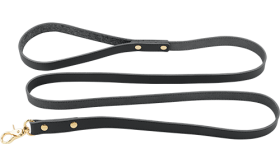 High-end sort ægte læder hundeline, 120 cm lang og holdbar, guld robust clip for nem fastgørelse.