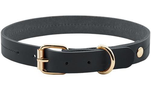 High-end ægte læder hundehalsbånd i tan sort, 43-53 cm længde og 3,2 cm bredde, med guld spænde og D-ring for holdbarhed.