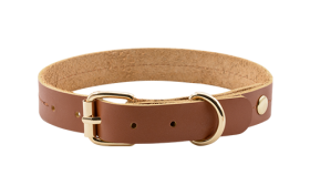 Ægte Læder Hundehalsbånd Af Høj Kvalitet High-end ægte læder hundehalsbånd i tan brun, 27-34 cm længde og 2,2 cm bredde, med guld spænde og D-ring for holdbarhed.
