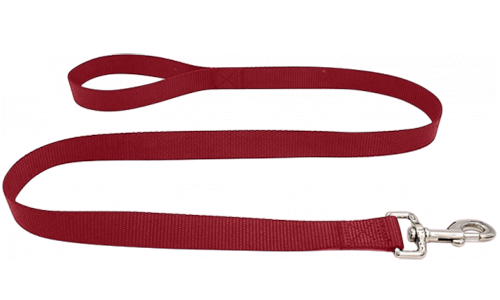 Holdbar rød nylon hundeline 120 cm, nem at rengøre, slidstærkt materiale og sikker med solid sølvspringlås.