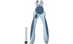 Blåt hunde negleklipper med ergonomiske håndtag og sikkerhedsskrue, med metal neglefil, egnet til hunde og katte.